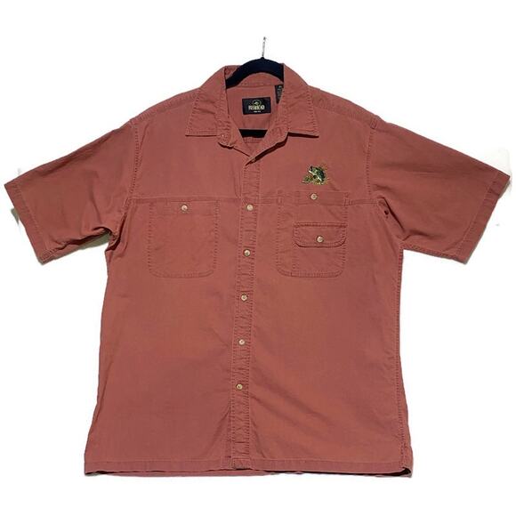 Red Head Button Up Shirt Men's Size XL Short Sleeve Light Red w/Embroidered Fish - Picture 1 of 8